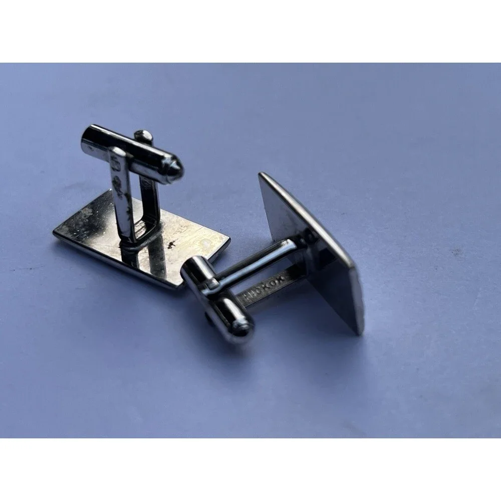 Vintage Hickok Silver Tone Black Enamel Striped Rectangle Cufflinks USA